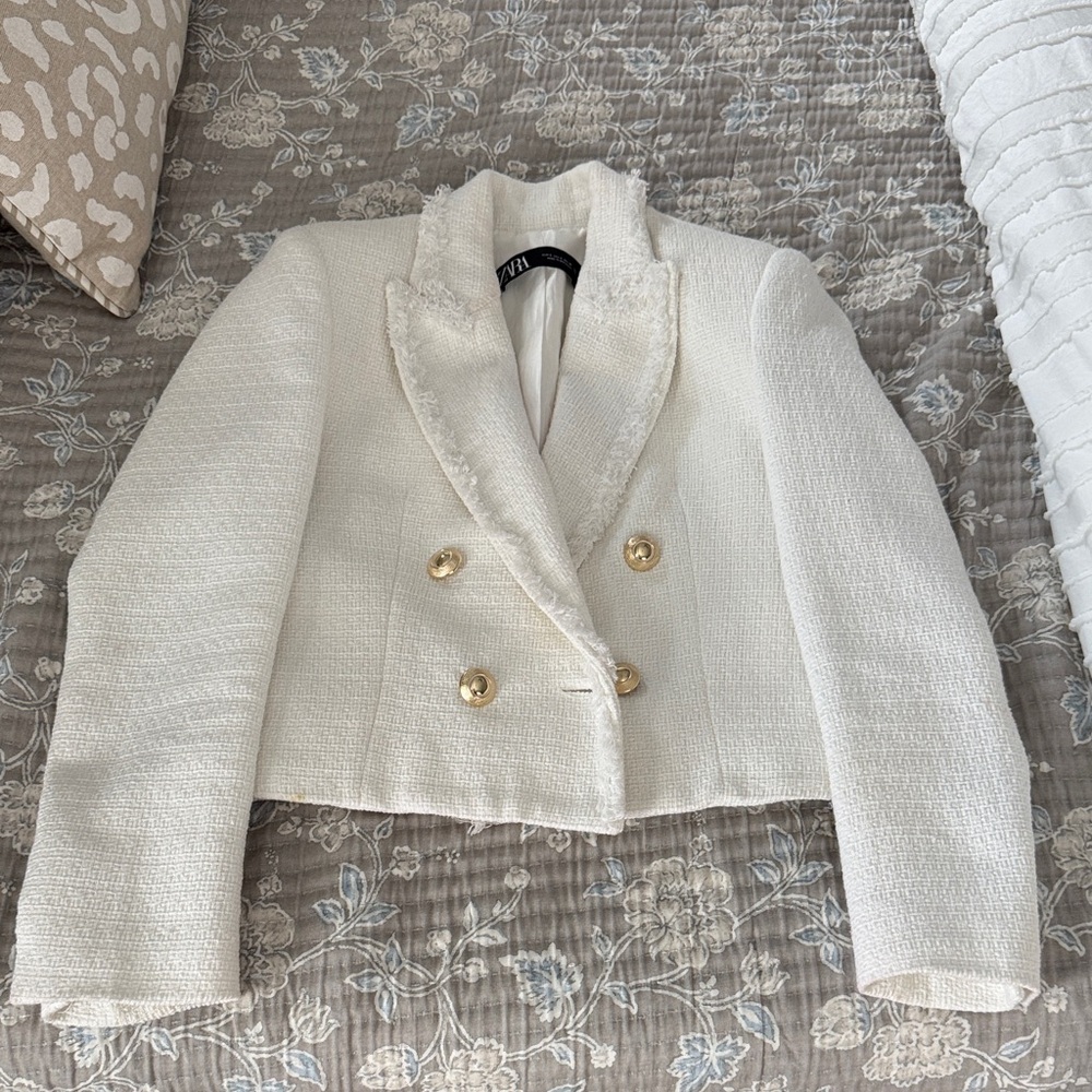 Zara White Blazer with Gold Buttons